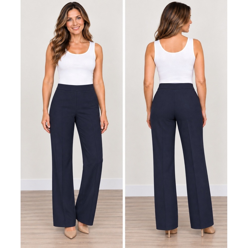 Larry Levine Dress Pants Women 8P Charcoal Gray  Herringbone Wide Leg Trousers
